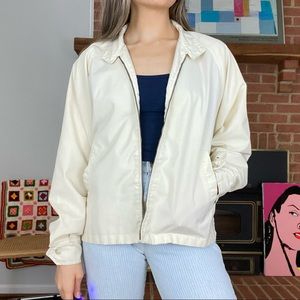 Vintage 60s 70s Lightweight Cream Bomber Varsity Full Zip Pocket Jacket